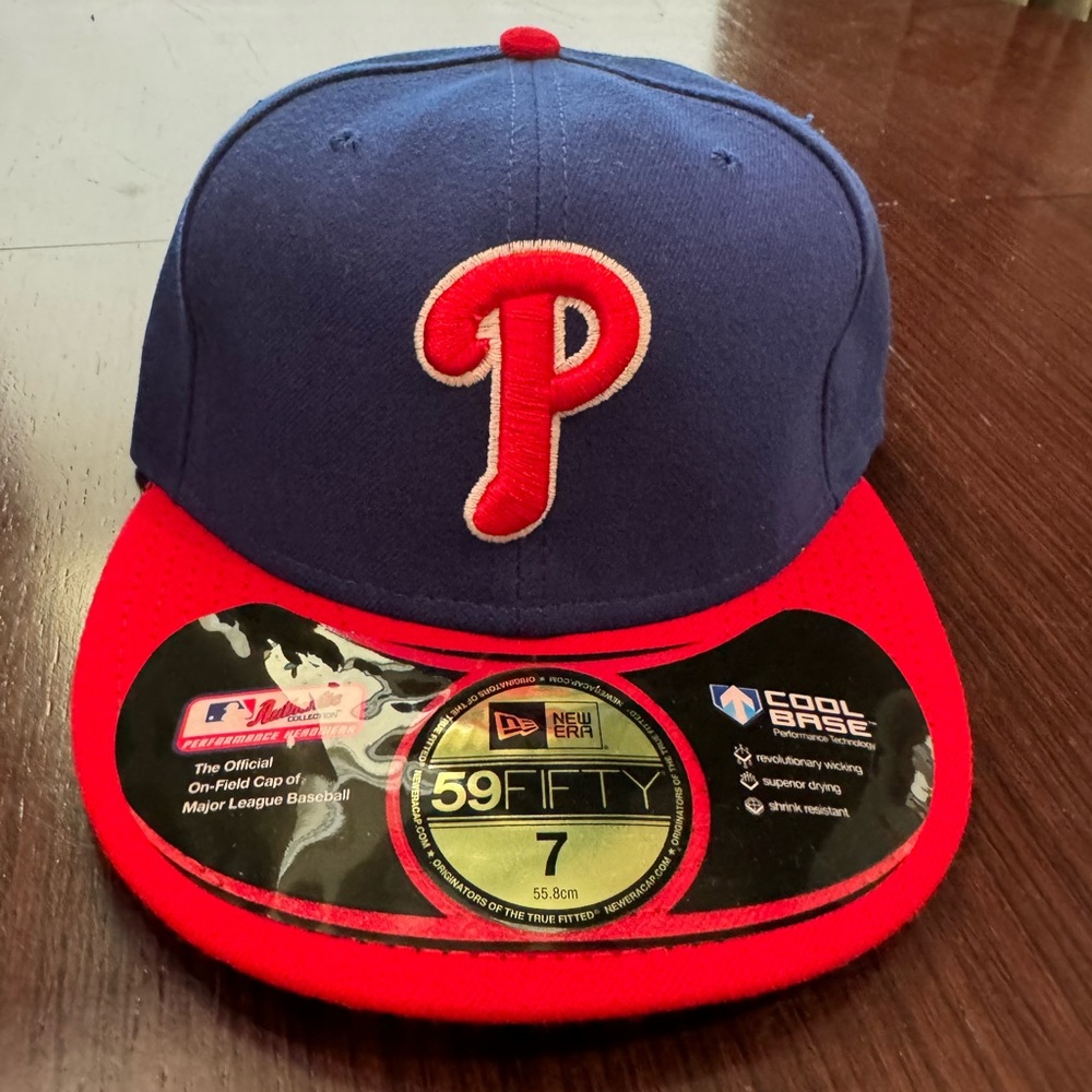 Blue and red Phillies fitted hat. Size 7.